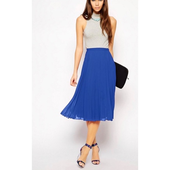 ASOS Dresses & Skirts - ASOS Navy Blue Pleated Midi Skirt size 2